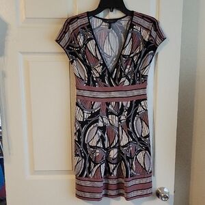 BCBGMaxAzria Black, Grey and Mauve Abstract Mini Dress